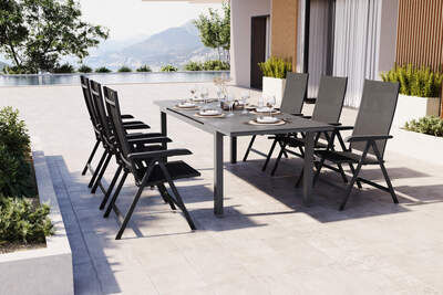 BasicPlus Garten-Essgruppe, anthrazit/anthrazit, Alu/Textilene, 180/240x90cm, 6 Klappstühle 17229  b0p4jxkov f95fccb6d89095ceec4d5f932d2746b013d845cd