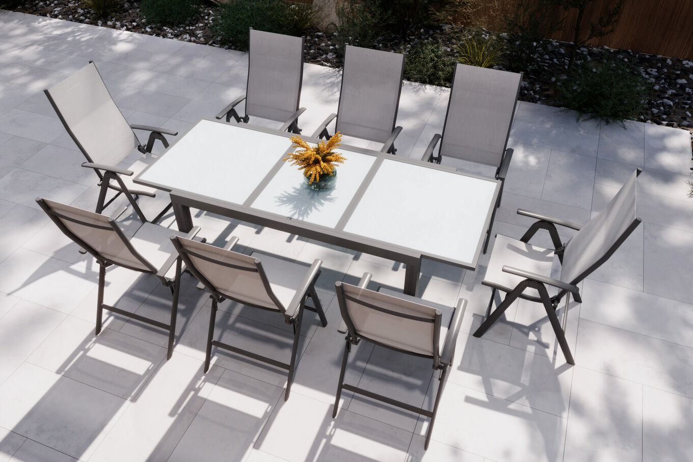 VILLANA Garten-Essgruppe, anthrazit/grau, Alu/Textil, Tisch 160 x 220 cm, 8 Klappstühle 13892__1