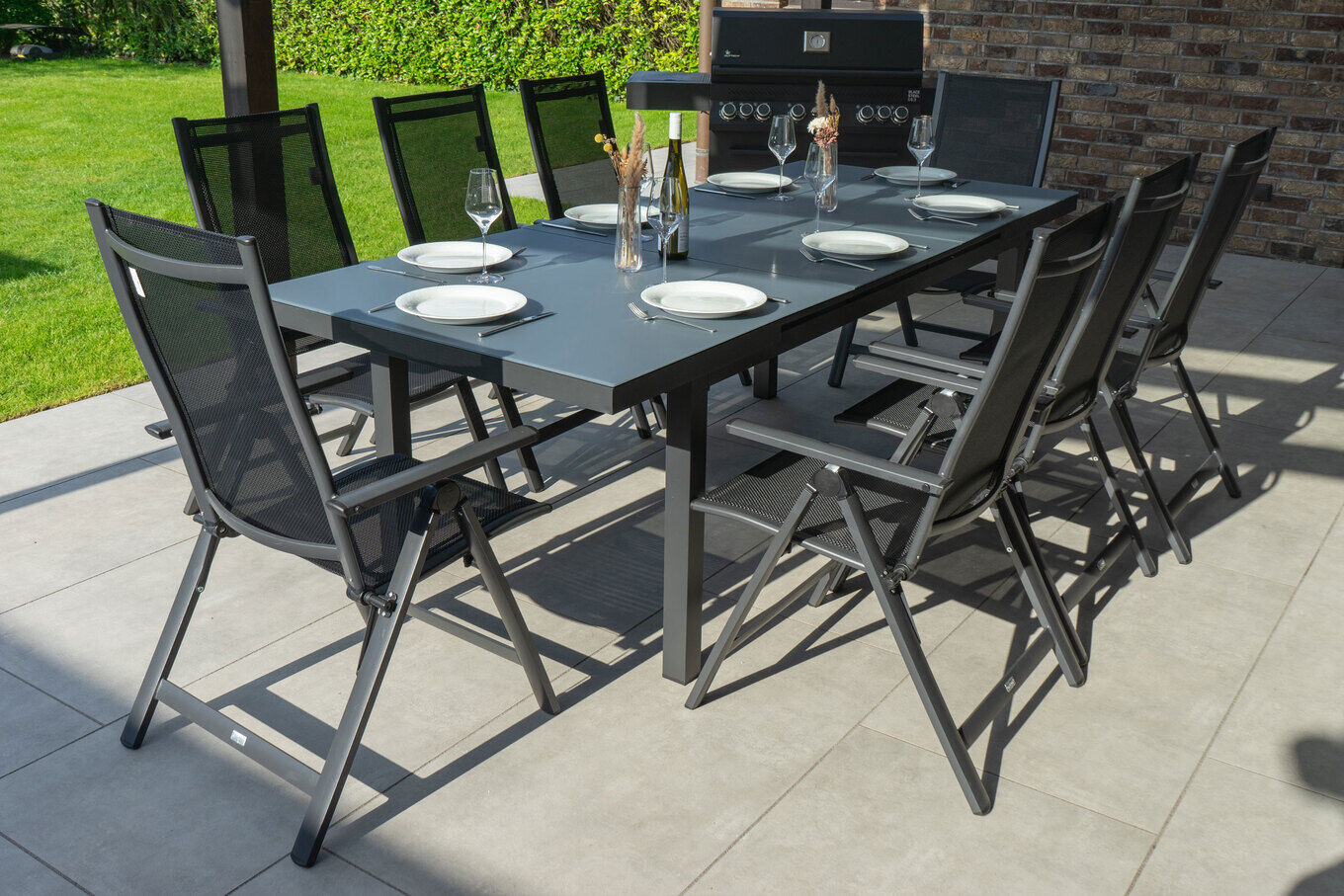 OUTFLEXX Premium Garten-Essgruppe, 8 Personen, ausziehbarer Tisch 180–240 cm, Aluminium/Textilene 19296__1