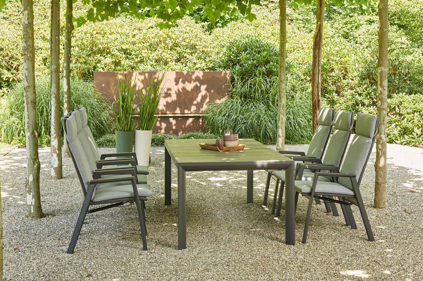 SIENA GARDEN Silva/Valencia Garten-Essgruppe, anthrazit/grau, Alu/Textilgewebe/Keramik, 220 x 100cm, inkl. 6 Diningsessel, stufenlos verstellbar 23826__1