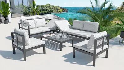 X Gartenlounge 5-teilig, schwarz/grau, Aluminium, pflegeleicht, mit Reißverschluss, UV-beständig, wasserabweisend 80162  bSXhnJIZz 0250f0284d28228ea74f4f681a46f51c2eaa232c