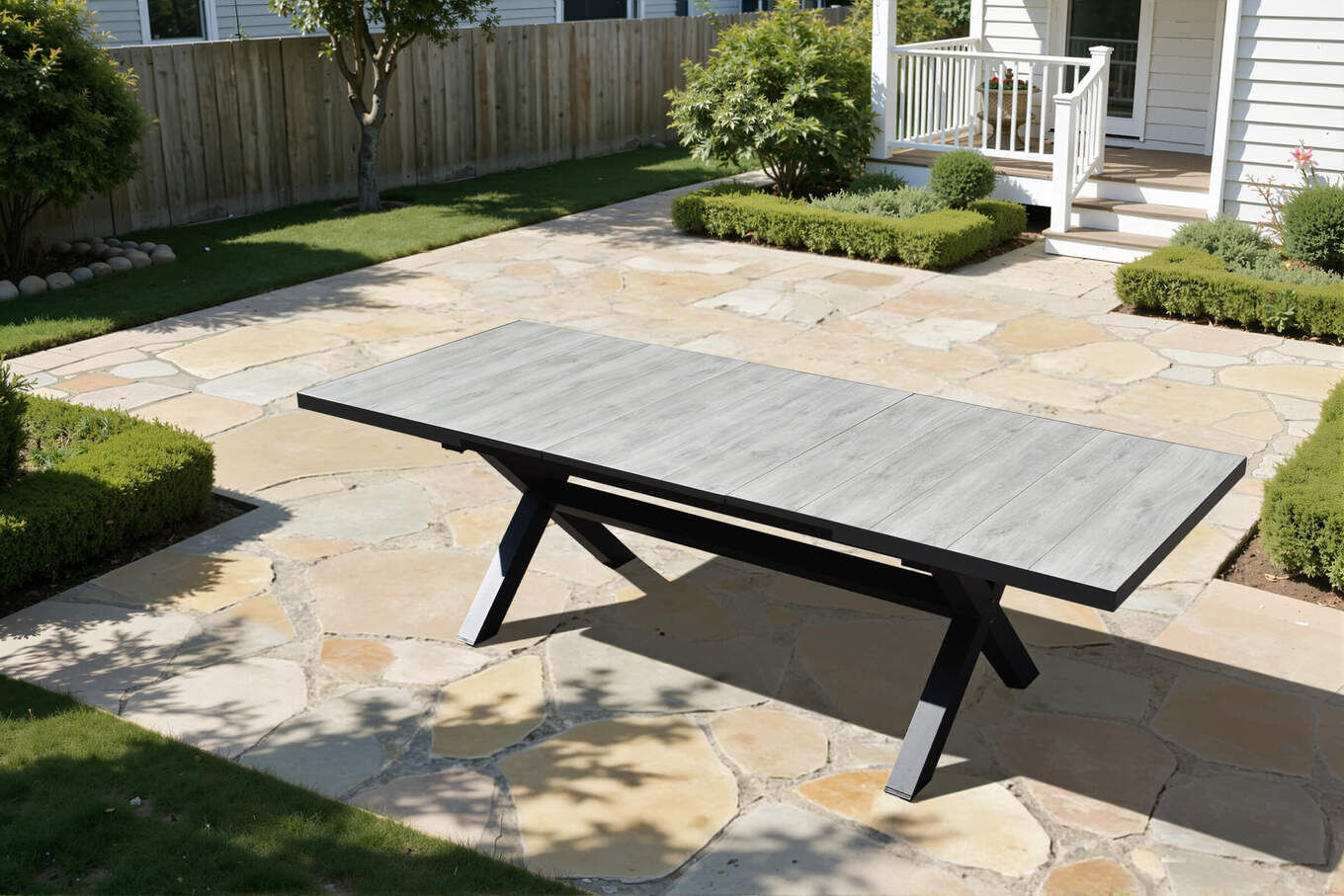 OUTLEXX Louvra Ausziehtisch, anthrazit/Holzoptik, Alu/Keramik, 200/260 x 100 cm, Tischplatte aus Keramikfliesen 21630__1