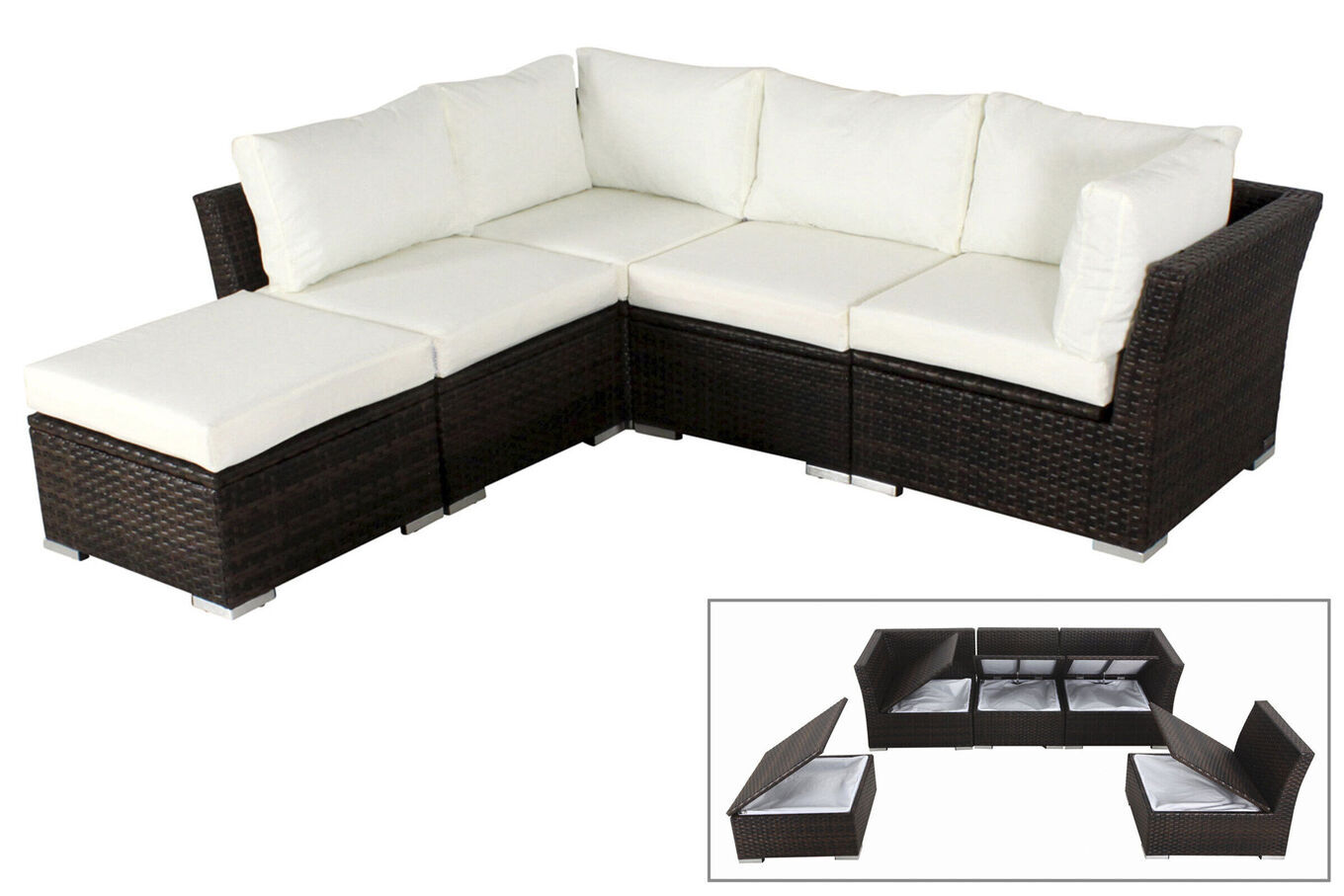 OUTFLEXX Gartenlounge, braun marmoriert, Polyrattan, für 5 Personen, wasserfeste Kissenbox 7759_BOX_A__1