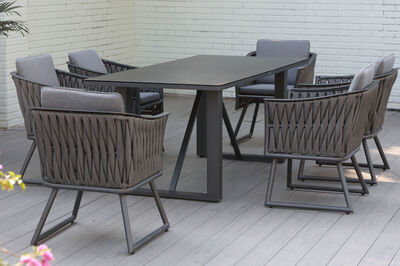 Oranger Blossom Garten-Essgruppe, anthrazit, Alu/XL Geflecht, 7-teilig, inkl. Sitz- und Rückenkissen, Tisch 200 x 90 x 76 cm 23395  2 33cb6ee47848f61c68d8e393aef7cb8da45cdaf6
