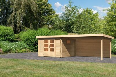 Gartenhaus Trittau 3, naturbelassen, Fichtenholz 40mm, 716,5 x 297 x 217 cm, Pultdach, Anbau 4,4m mit Rückwand 30667  1 52c9a32c9174bf73b667f3d92538641c6f8b71fc