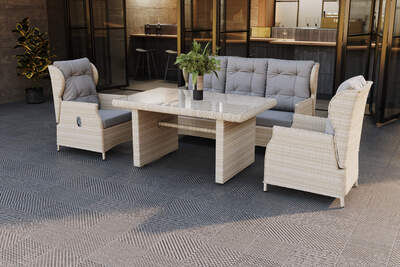 Garten-Essgruppe, beige meliert, Aluminium/Polyrattan, langlebiges Material 34967  b7pmStJEr 4ae11337630be99f81501ea9cc44c203b7056179