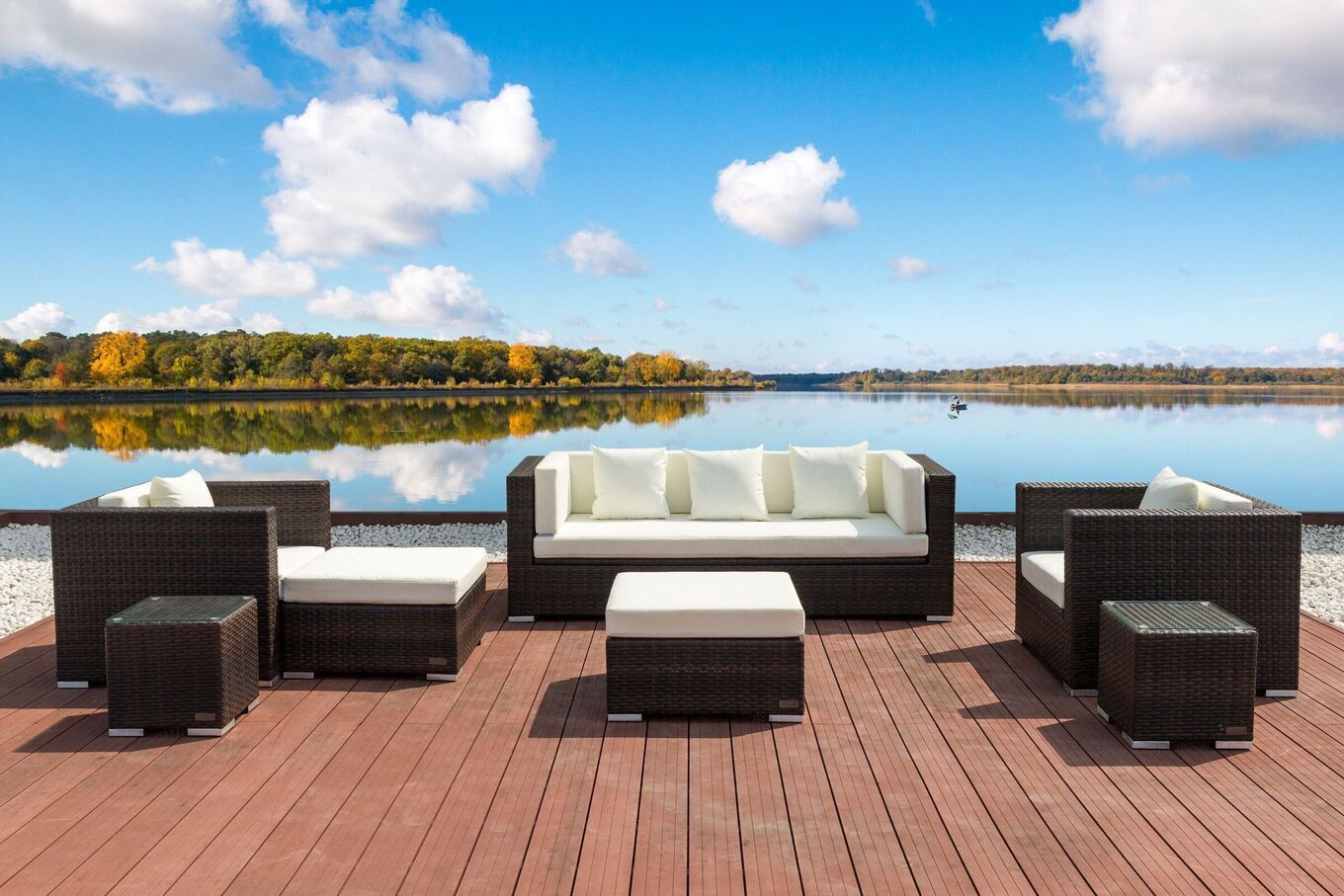 OUTFLEXX Gartenlounge, braun marmoriert, Polyrattan, 6 Pers, wasserfeste Kissenbox, inkl. Beistelltisch 16063_BOX_B__1