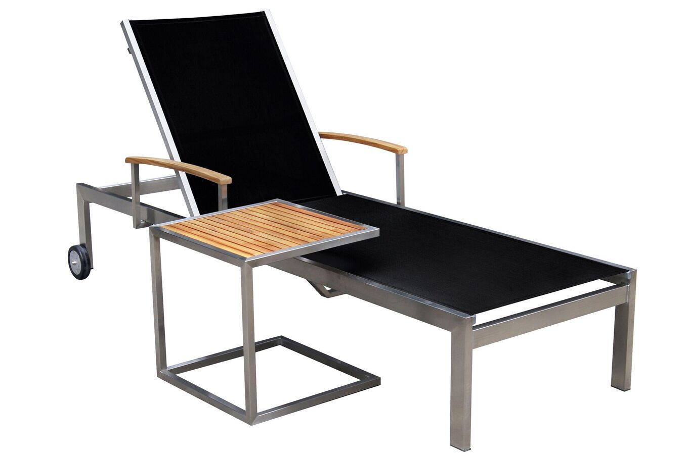 OUTFLEXX Sonnenliegen-Set, schwarz, Edelstahl/Teak, 195,5x74x35cm, mit Armlehnen, inkl. Beistelltisch 45x45cm, FSC®-zertifiziertes Produkt 16545__1
