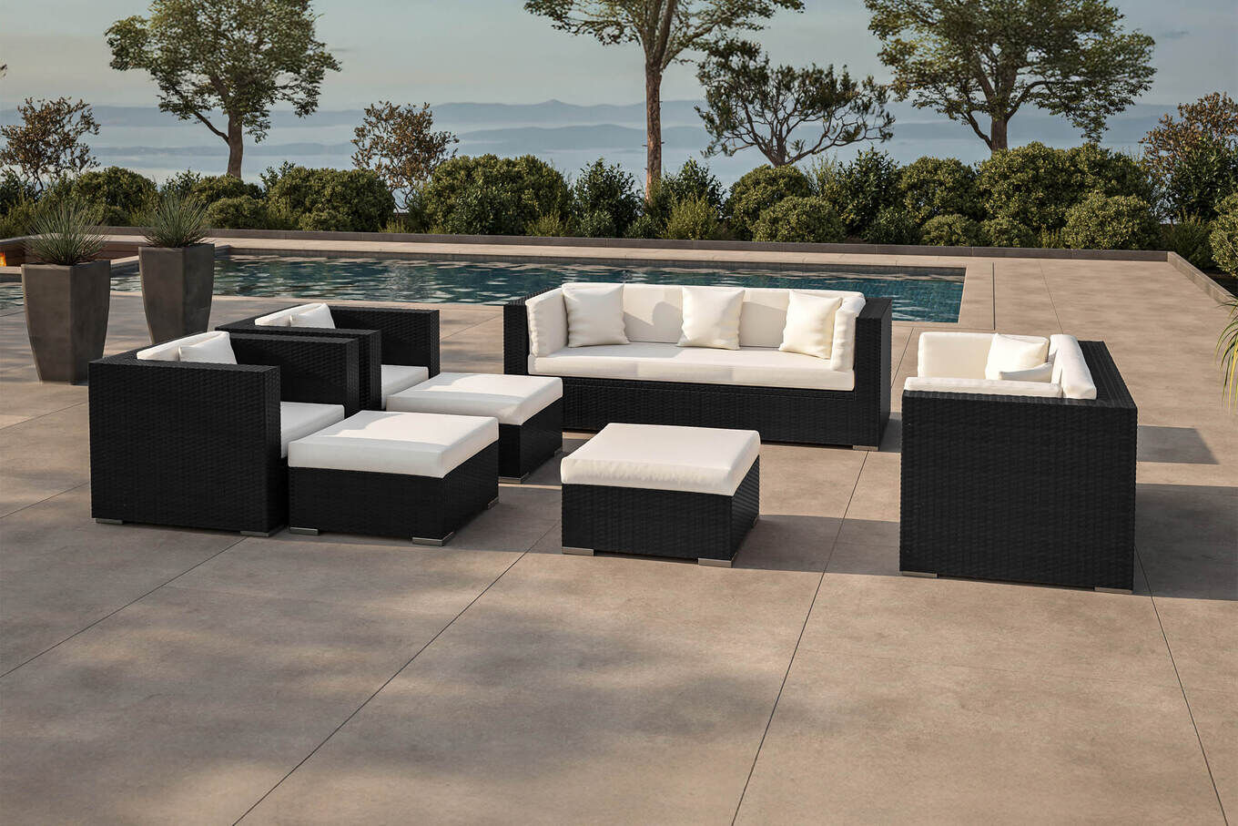 OUTFLEXX Gartenlounge, creme/weiß, creme/weiß, schwarz, Polyrattan, für 9, inkl. Kaffeetisch, wasserfeste Kissenbox Personen 1716_BOX_B__1