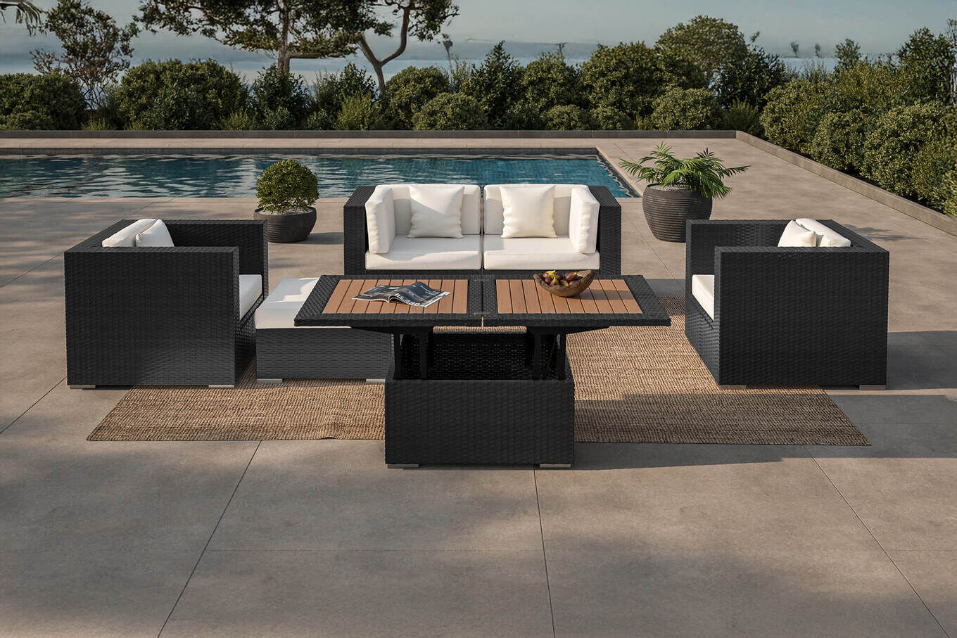 OUTFLEXX Gartenlounge, 5 Personen, creme/weiß, schwarz, Polyrattan, inkl. Loungetisch, wasserfeste Kissenbox 1299_BOX_D__1
