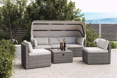 X Gartenlounge, grau/beige, modular verstellbar, Alu/Polyrattan, inkl. Sonnenschutz 80240  boVLnisv6 086dd08728f582ef43b09f4f6e49593261a9e238