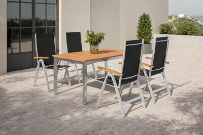 Garten-Essgruppe, silber/natural, Alu/Eukalyptus, 150 x 90 x 74 cm, 4 Sitzplätze, witterungsbeständig, mit Fußkappen, FSC®-zertifiziertes Produkt 80354  b7kDHfuT f547edbab79fb9baa33637117dd09b035168d4b5